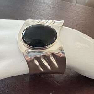 Vintage Taxco Black Onyx and Sterling Silver Cuff Bracelet
